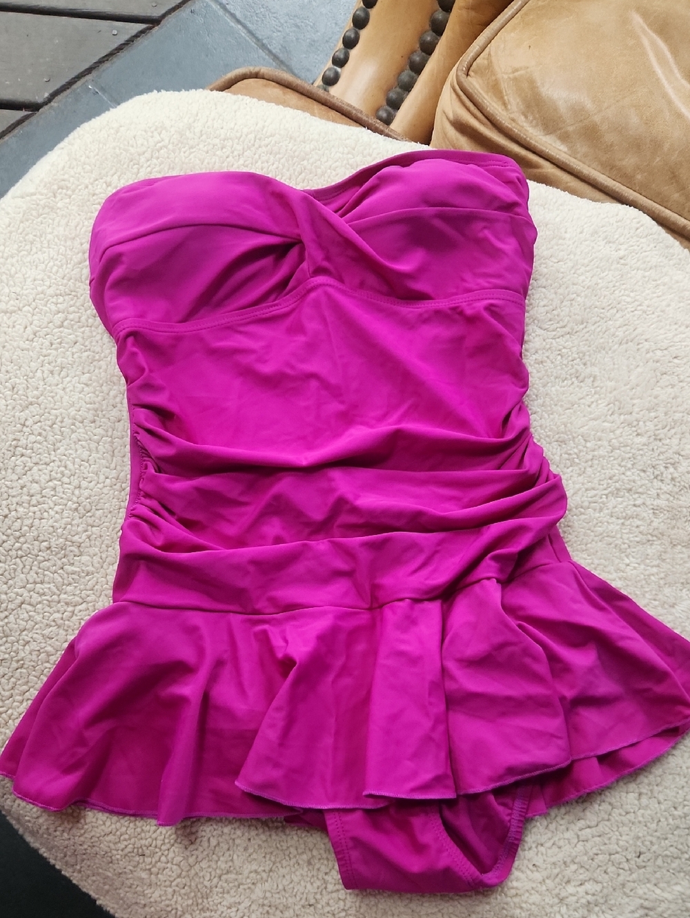Fuchsia Strapless Peplum One-Piece Swimsuit